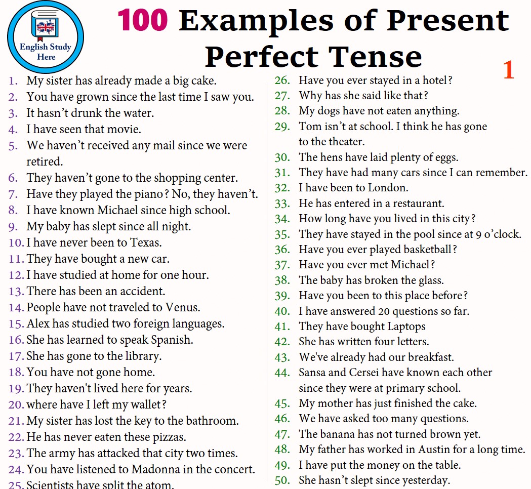 مثال گرامر ماضی نقلی (present Perfect) یا گرامر حال کامل