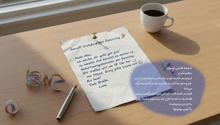نمونه ایمیل دوستانه آلمانی (دعوت به تولد)