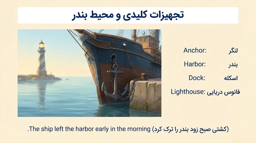 تجهیزات کلیدی و محیط بندر به انگلیسی