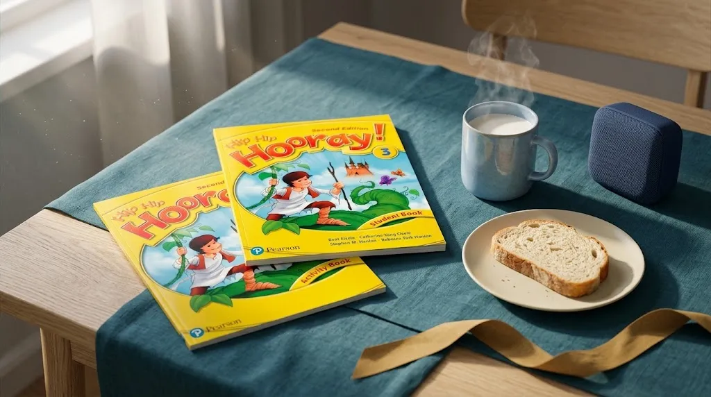 کتاب Hip Hip Hooray و کتاب کار کنار بلندگوی کوچک، همراهی والدین در خانه