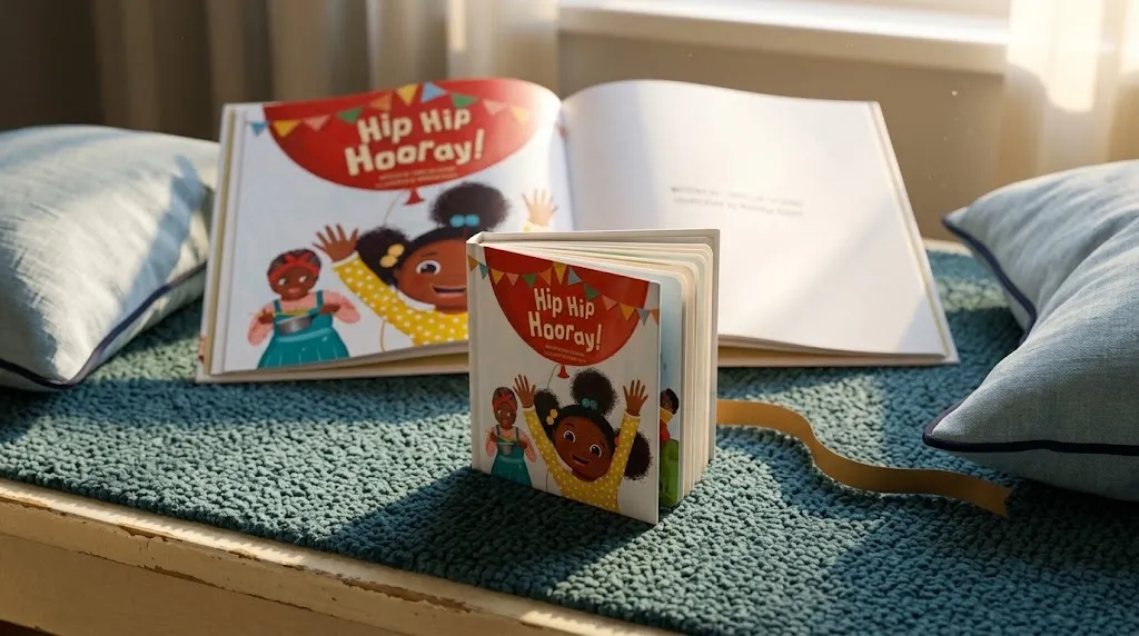 دفترچه Little Book کتاب Hip Hip Hooray کنار کتاب باز برای بازگویی داستان